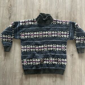 Vintage ALPS Cardigan M 90s Snowflake Geometric USA Made‎ Womens Button Wool